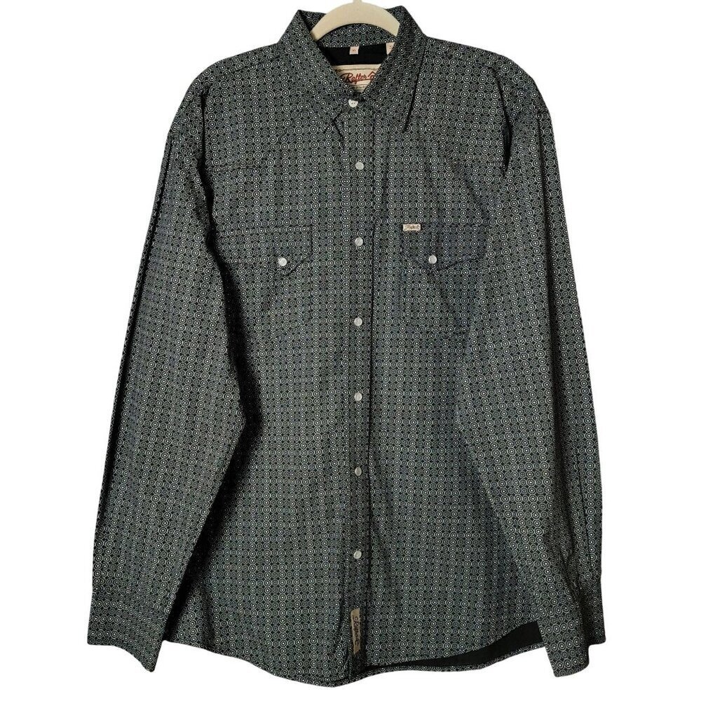 Rafter C Cowboy Collection Mens Black Western Pearl Snap Long Sleeve Shirt XL